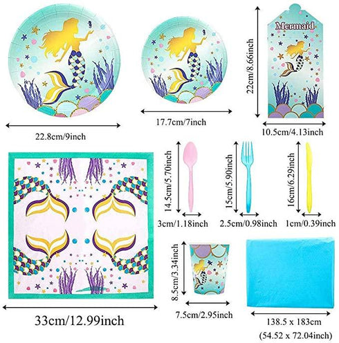 Mermaid Theme Birthday Party Tableware Package (#Type F)